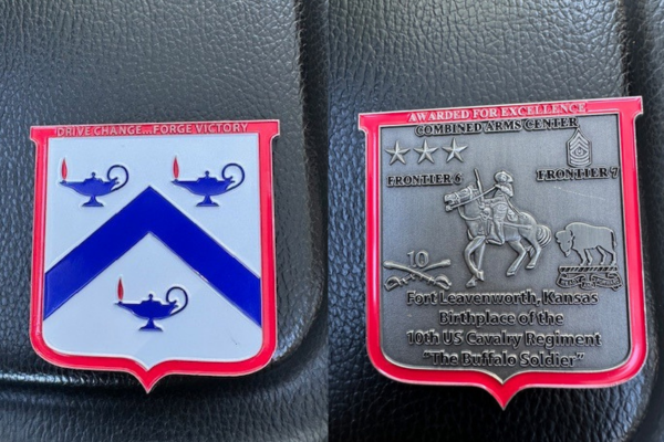 The front and back of the military coin.