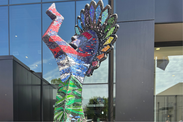 The keeper of the plains statue outside Cargill.