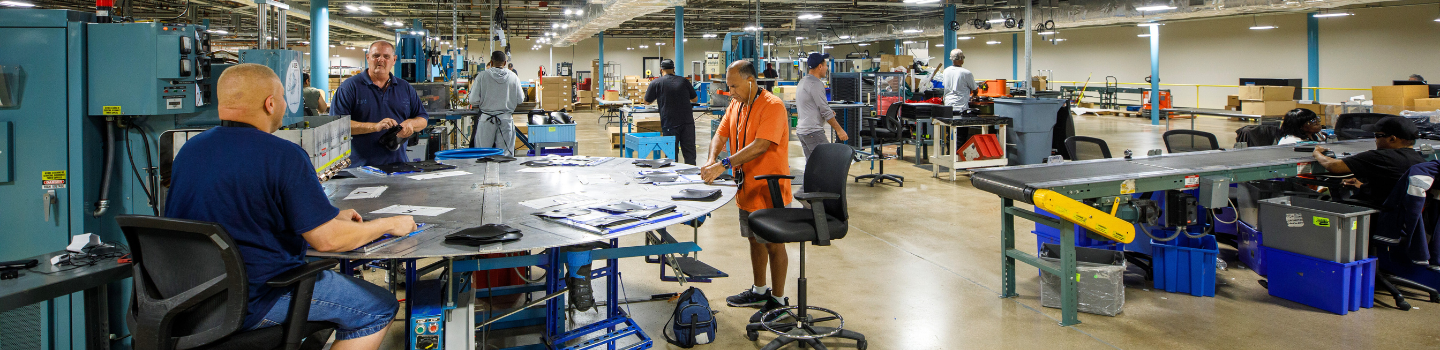 Wide shot of eyeglass manufacturing area at Envision Dallas